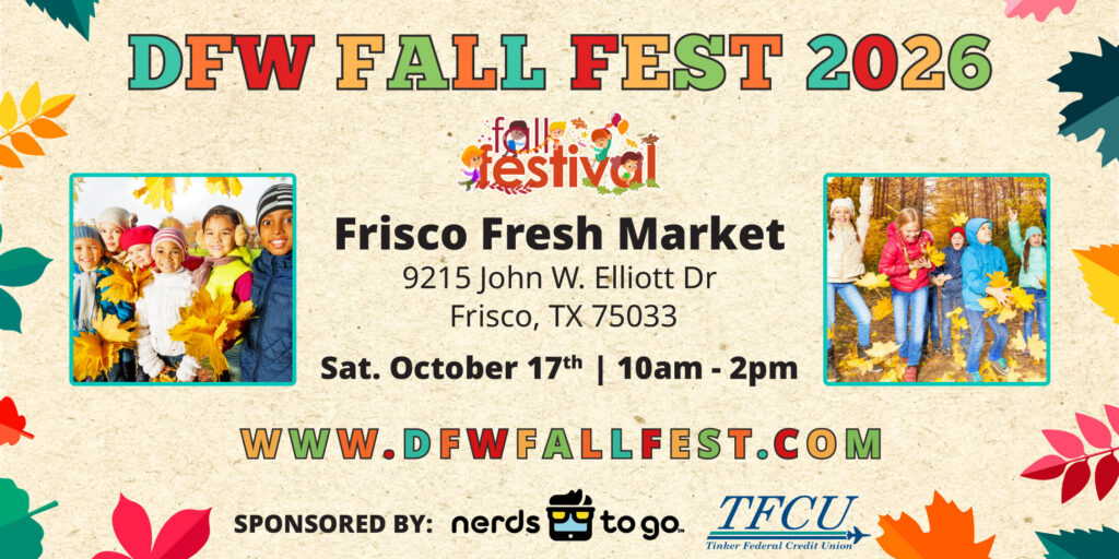 Family walking through a free fall festival in North Texas.