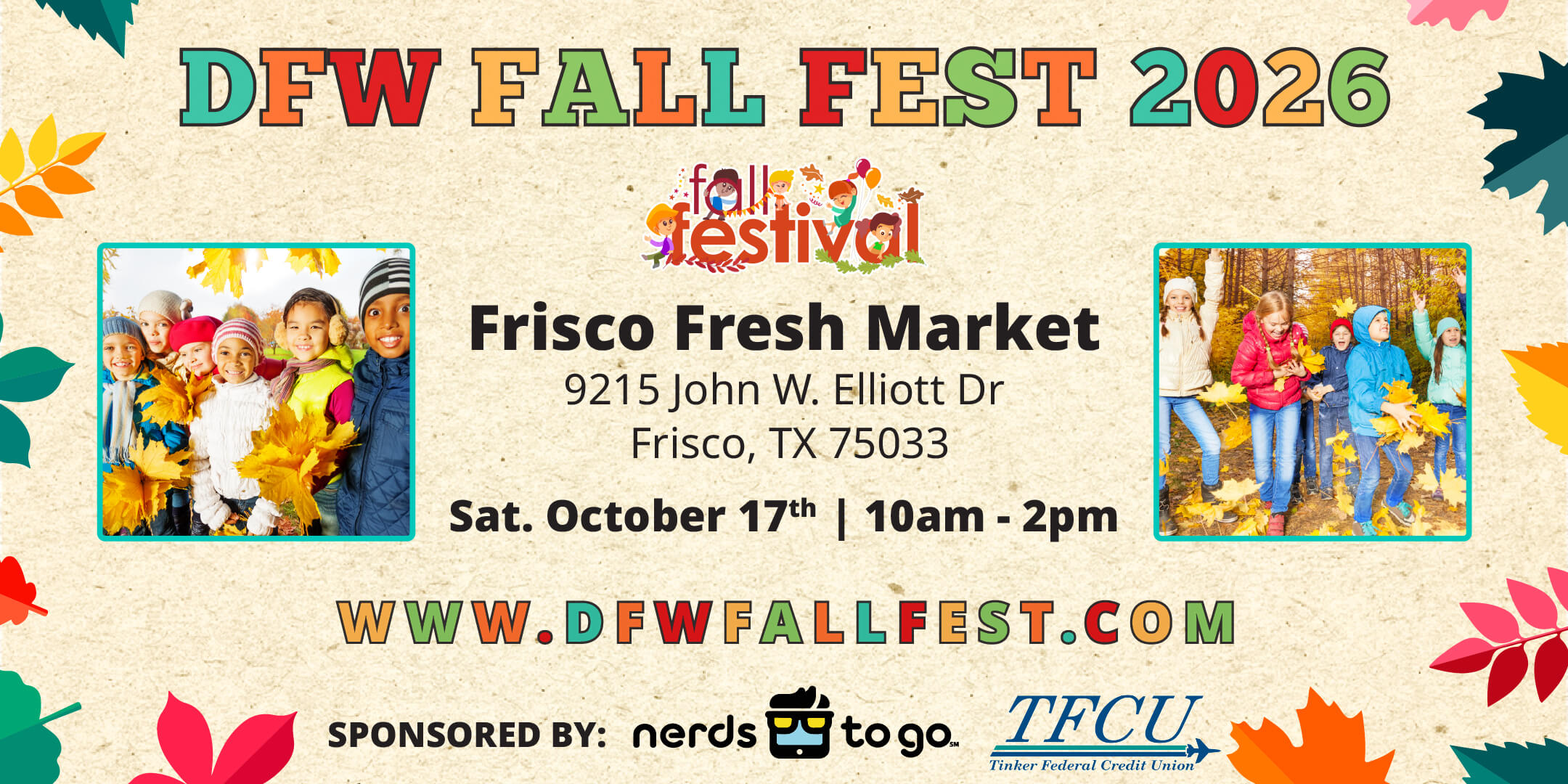 Family walking through a free fall festival in North Texas.